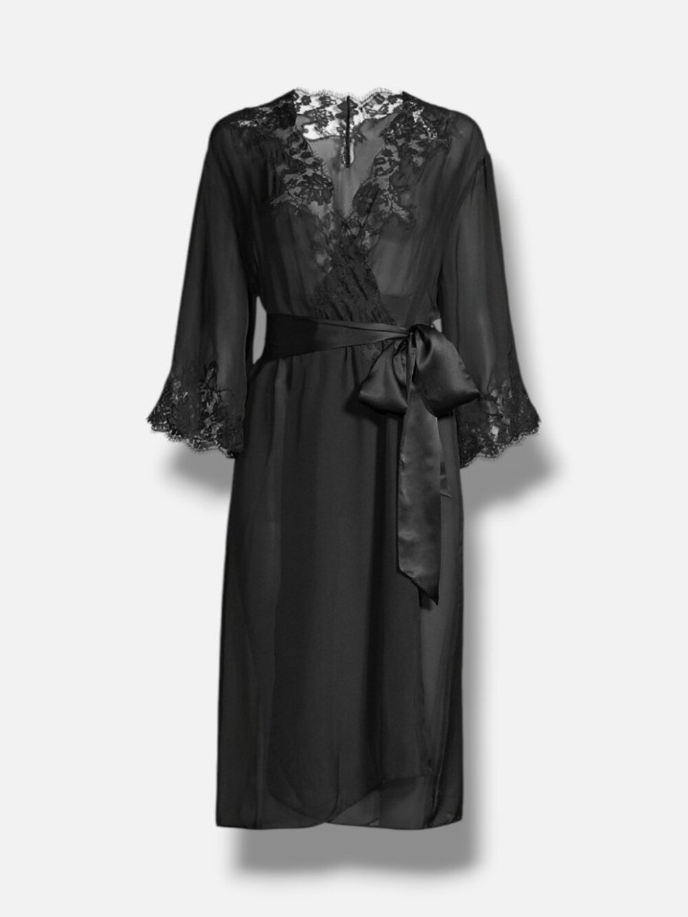 Kiki De Montparnasse Womens' Black Orchid Silk & Lace Robe Size XS